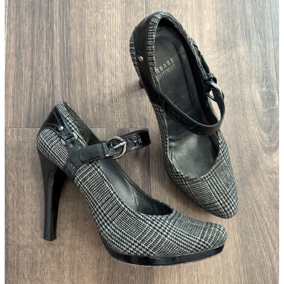 Stuart Weitzman Marianne Women's Size 8.5M US Black Wool Plaid Harness Pumps - Picture 1 of 9